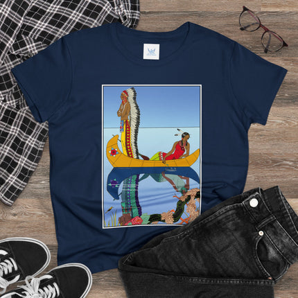 Le long du Missouri (Indian couple in a canoe on the Missouri River) by George Barbier Women's Midweight Cotton Tee