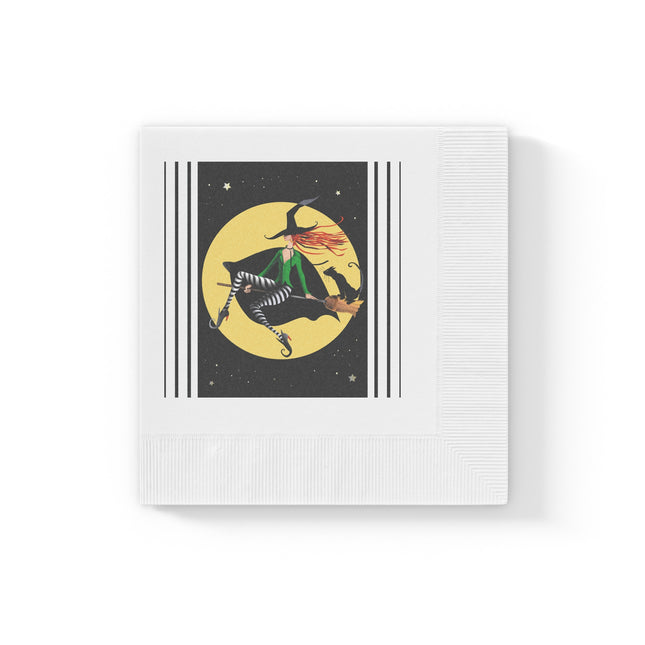 A Witch’s Moonlit Flight White Coined Napkins
