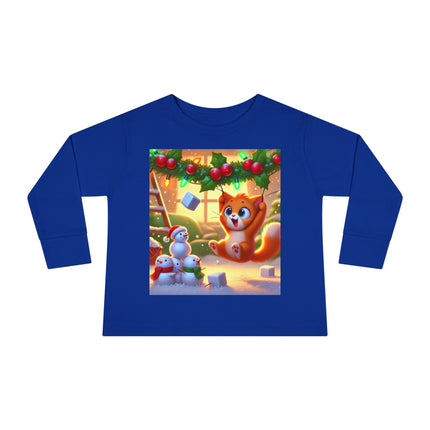 Naughty or Nice Kitten Christmas Toddler Long Sleeve Tee