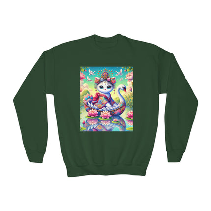 Geisha Kitten’s River Voyage Youth Crewneck Sweatshirt – Grace, Adventure & Storybook Charm