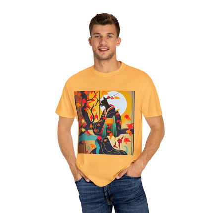 Black Cat in Kimono Unisex Garment-Dyed T-shirt