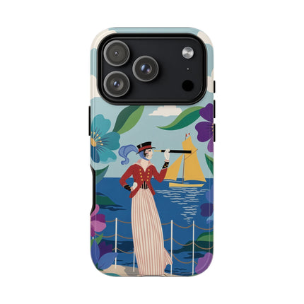 🌊🔭 The Lady Of The Seaside Lookout Phone Case – Art Deco Nautical Adventure