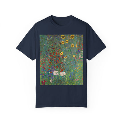 Farm Garden with Sunflowers by Gustav Klimt Unisex Garment-Dyed T-shirt
