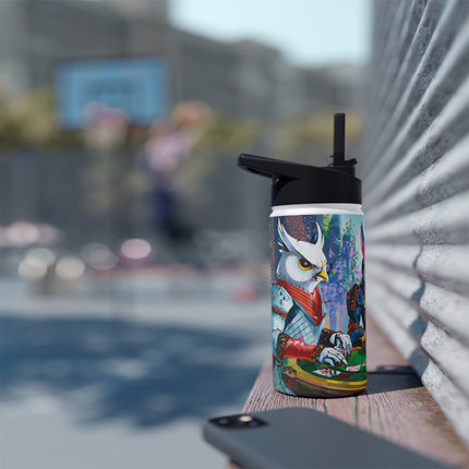 Cyberpunk Owl & Raven Stainless Steel Water Bottle