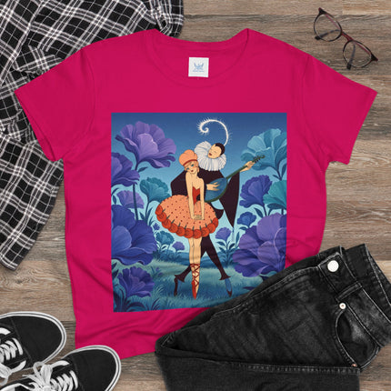 🎭🌺 The Garden Duet Cotton Tee – Art Deco Musical Whimsy