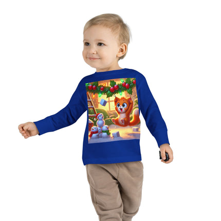 Naughty or Nice Kitten Christmas Toddler Long Sleeve Tee
