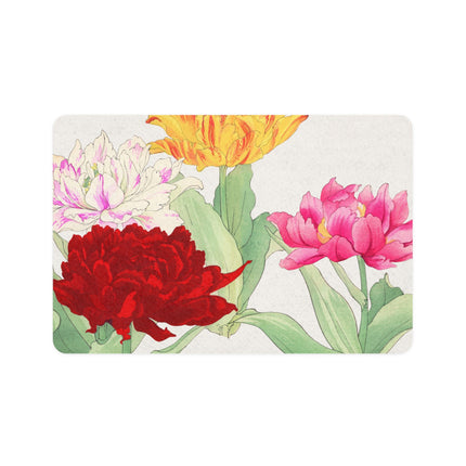 Vintage Tulip & Peony Harmony Pet Food Mat – Crimson & Gold