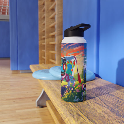 Cyber Glitch Cow Stainless Steel Water Bottle
