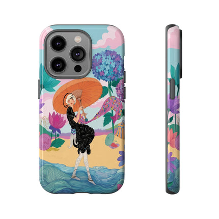 🌊☂️ The Lady Of The Flowered Seashore Phone Case – Art Deco Seaside Fashion