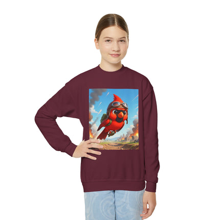 Cardinal Dive Bomber Youth Crewneck Sweatshirt – Action, Courage & High-Flying Adventure