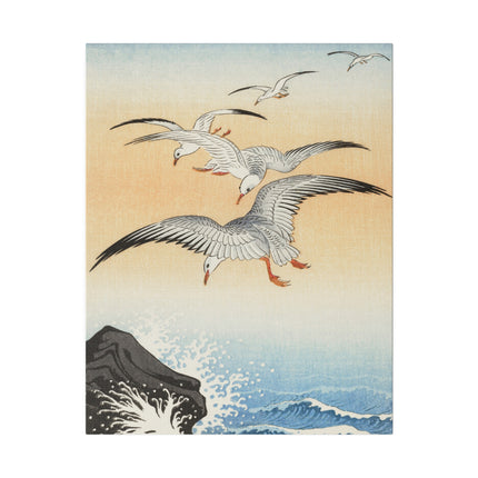 Five Seagulls Above Turbulent Sea by Ohara Koson – Japanese Seascape