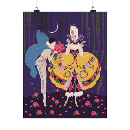 🌹🌙 The Lady Of The Moonlit Rose Masquerade Matte Vertical Poster – Art Deco Fashion Illustration