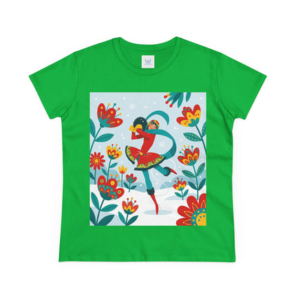 ⛸️🌺 The Winter Flower Skater Cotton Tee – Whimsical Winter Fashion