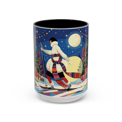 🌙🎿 The Moonlit Christmas Skier Colorful Mug – Whimsical Holiday Fantasy