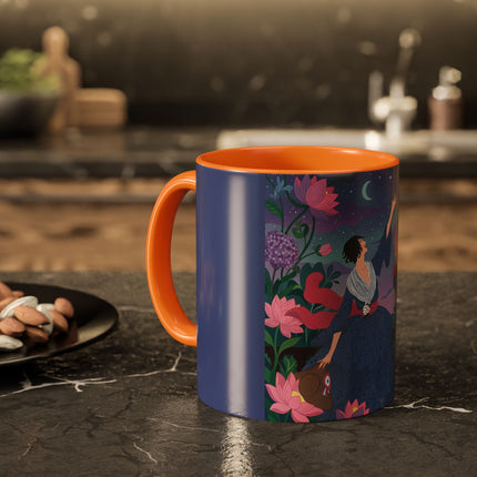 The Lady And The Morning Song Colorful Mugs – Art Deco Botanical Elegance