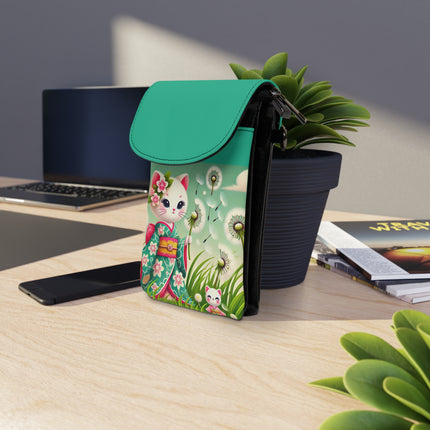 Geisha Kitten and the Dandelion Wish Small Cell Phone Wallet
