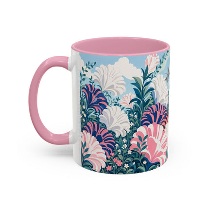🌸🦋 The Enchanted Pink Blossom Retreat Colorful Mug – Art Deco Floral Whimsy