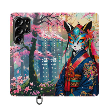 🦊⚔️ Cyberpunk Samurai Maiden Flip Case – Neon Grace & Warrior Courage
