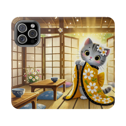 🐱🍵 Playful Kitten in the Tea Room Flip Case – Curious Charm & Cozy Whimsy