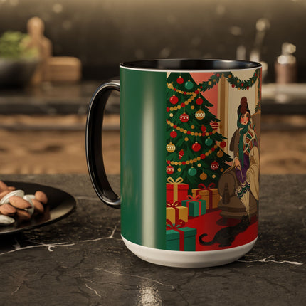 🖤🔥 The Lady Of The Christmas Hearth Colorful Mug – Art Deco Holiday Elegance