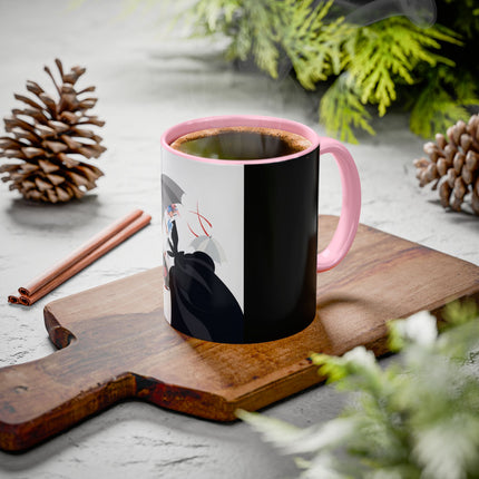 The Lady of Silver Umbrellas Colorful Mug (11oz, 15oz) – Art Deco Mystery, Elegant Fashion & Silver Dreamscape