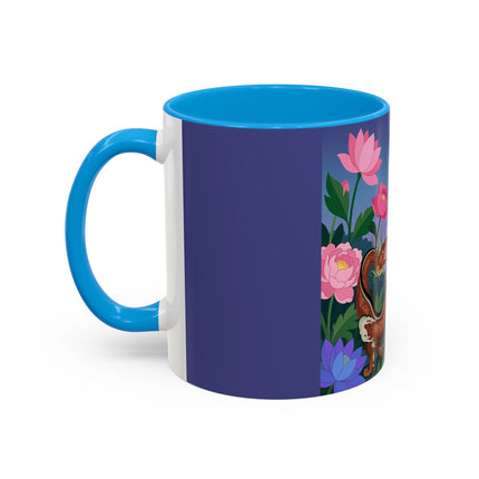 The Lady And The Garden Dragon Colorful Mugs – Art Deco Mythical Botanical Elegance
