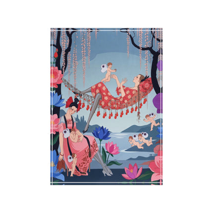 🪽🪷 The Garden Of Little Cupids Acrylic Art Block – Art Deco Botanical Fantasy