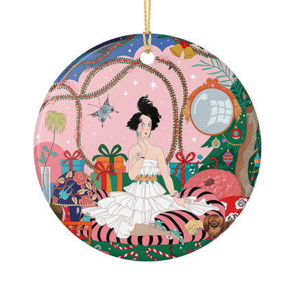 🎀🎄 Christmas Morning In The Rose Parlor Ceramic Ornament – Art Deco Holiday Fantasy