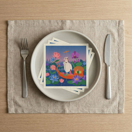 🪷🛶 The Lady Of The Lotus Lake Napkins – Art Deco Garden Voyage
