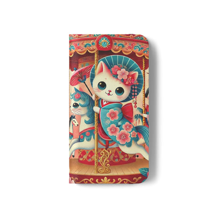 🎠🌸 Geisha Kitten's Enchanted Carousel Flip Case – Whimsical Dreams & Cherry Blossom Magic