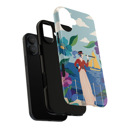 🌊🔭 The Lady Of The Seaside Lookout Phone Case – Art Deco Nautical Adventure