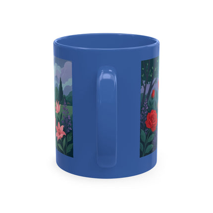 🌹💌 The Lady Blowing Kisses In The Rose Garden Ceramic Mug – Art Deco Floral Romance