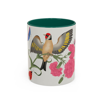 Goldfinch & Pink Flowers Colorful Mugs – Vibrant Spring & Bold Beauty