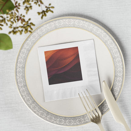 Wave Pattern with Intertwined Hues of Orange, Rose, Maroon, and Purple White Coined Napkins
