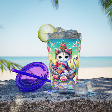 Geisha Kitten’s River Voyage Sunsplash Tumbler with Straw, 16oz