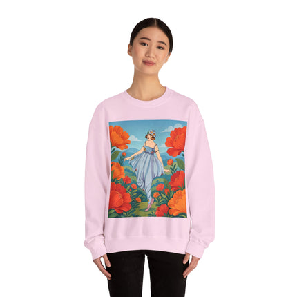 🌺🩵 The Poppy Hill Promenade Crewneck Sweatshirt – Art Deco Fashion Whimsy