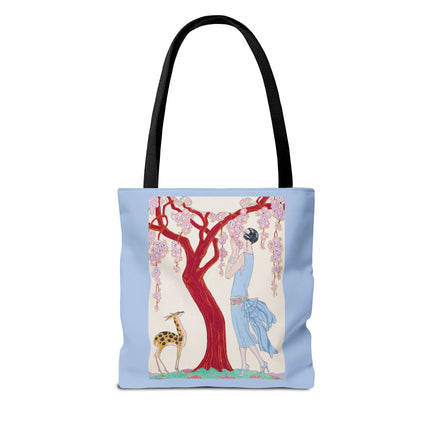 Woman, Fawn, and Red Tree by George Barbier Tote Bag (AOP)