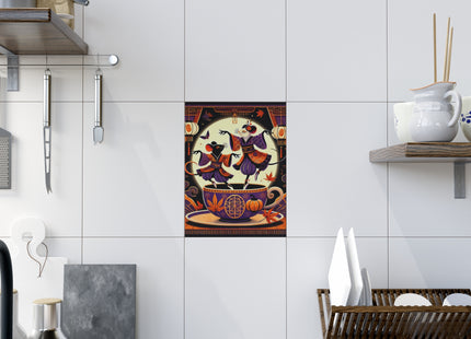 Theatrical Halloween Kabuki Mice on Teacup Ceramic Tile