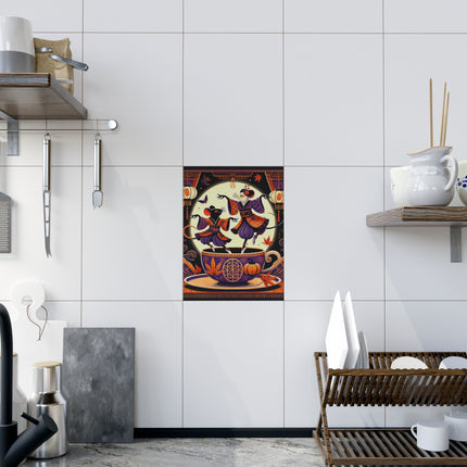 Theatrical Halloween Kabuki Mice on Teacup Ceramic Tile