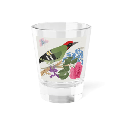 Woodpecker & Rose Shot Glass – Vibrant Spring & Bold Beauty