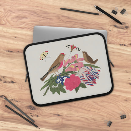 🐦🌸 Pink-Breasted Bird & Wren Laptop Sleeve – Elegant Joy & Springtime Charm
