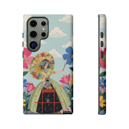 🌸🪞 The Floral Parasol Reflection Phone Case – Art Deco Garden Fantasy