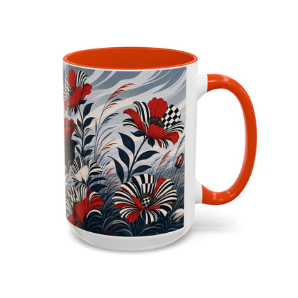☔🌹 The Scarlet Checkerboard Rainstorm Colorful Mug – Art Deco Floral Elegance