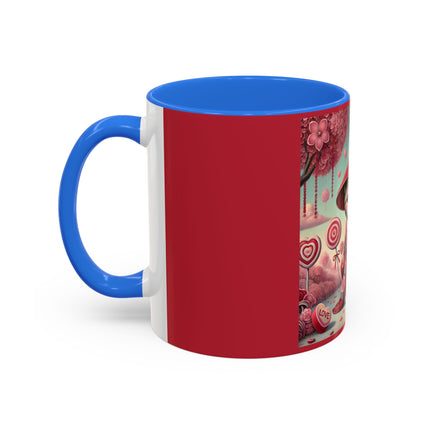 Whimsical Geisha Kitten in a Valentine Garden Colorful Mugs (11oz, 15oz)