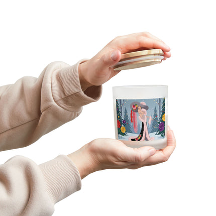 🌹🕯️ The Lady Of The Winter Rose Promenade Frosted Glass Candle – Art Deco Christmas Glamour