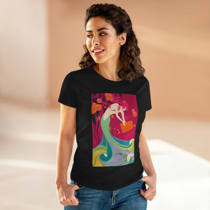 Mermaid Dive Women's Midweight Cotton Tee – Joyful Underwater Fantasy