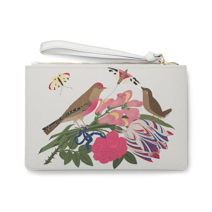 Pink-Breasted Bird & Wren Clutch Bag – Elegant Joy & Springtime Charm