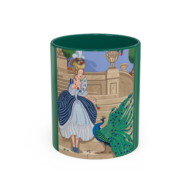The Peacock's Admiration Colorful Mug (11oz, 15oz) – Rococo Elegance, Peacock Beauty & Garden Charm