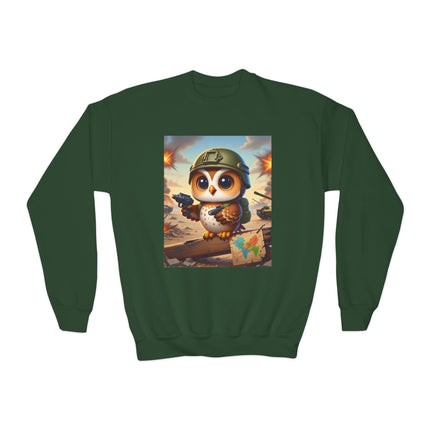 Owl on the Front Lines Youth Crewneck Sweatshirt – Courage, Wisdom & Quiet Strength