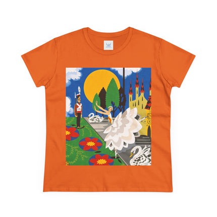 🦢🏰 The Enchanted Swan Ballet Cotton Tee – Art Deco Fairytale Whimsy